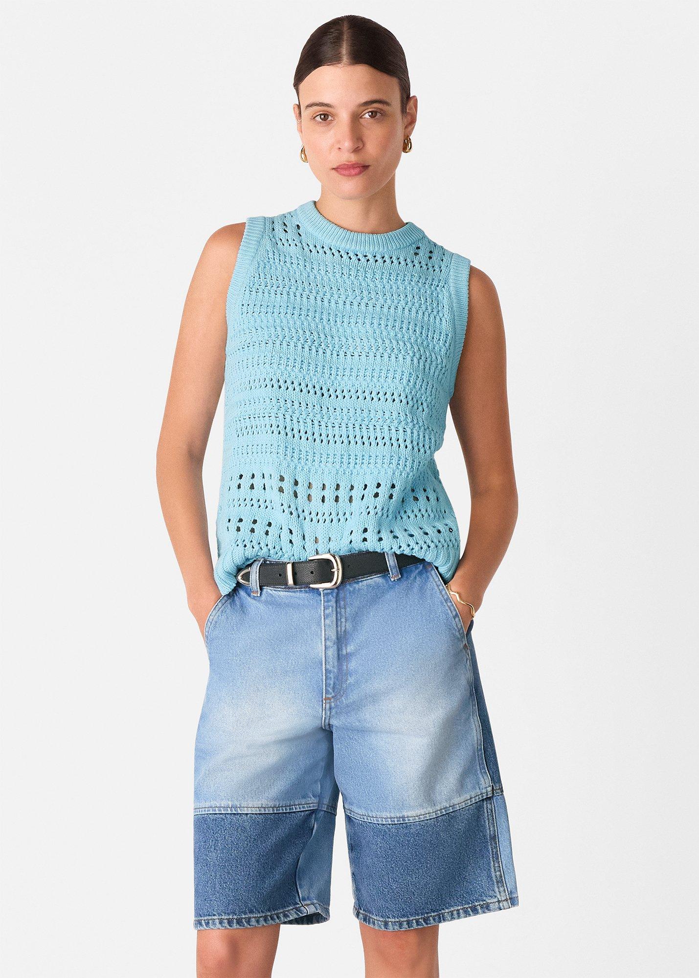 Blue Chunky Cotton Pointelle Tank