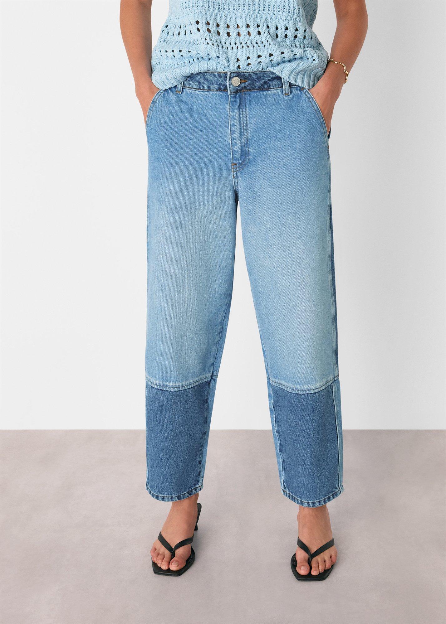 Denim Patchwork Barrel Leg Jean