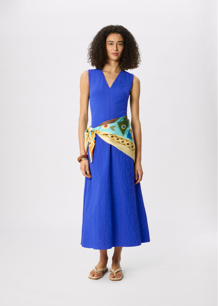 Blue V Neck Textured Dress