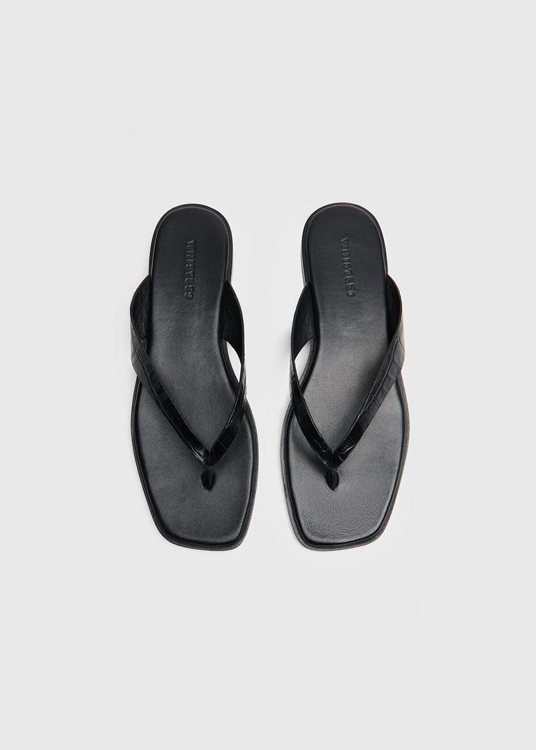 Black Croc Embossed Flip Flop 