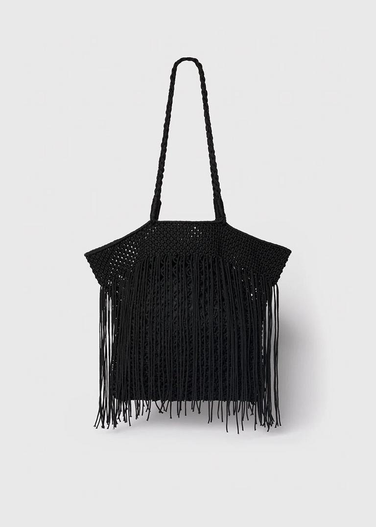 Black Crochet Fringe Bag