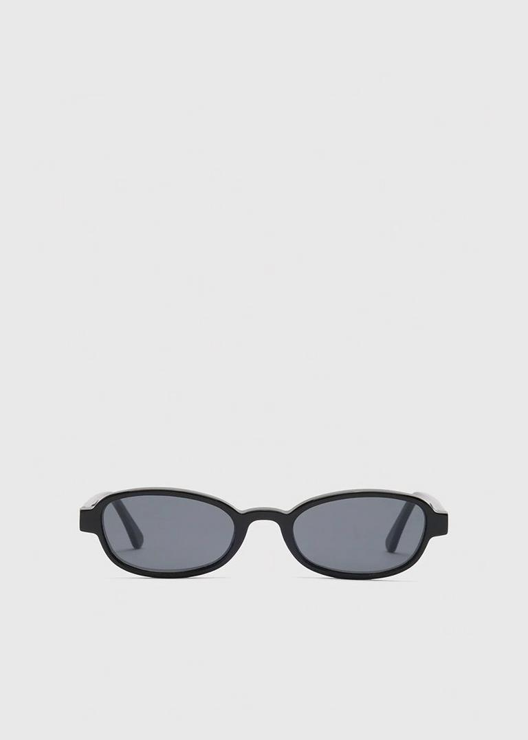 Black Slim Oval Sunglasses