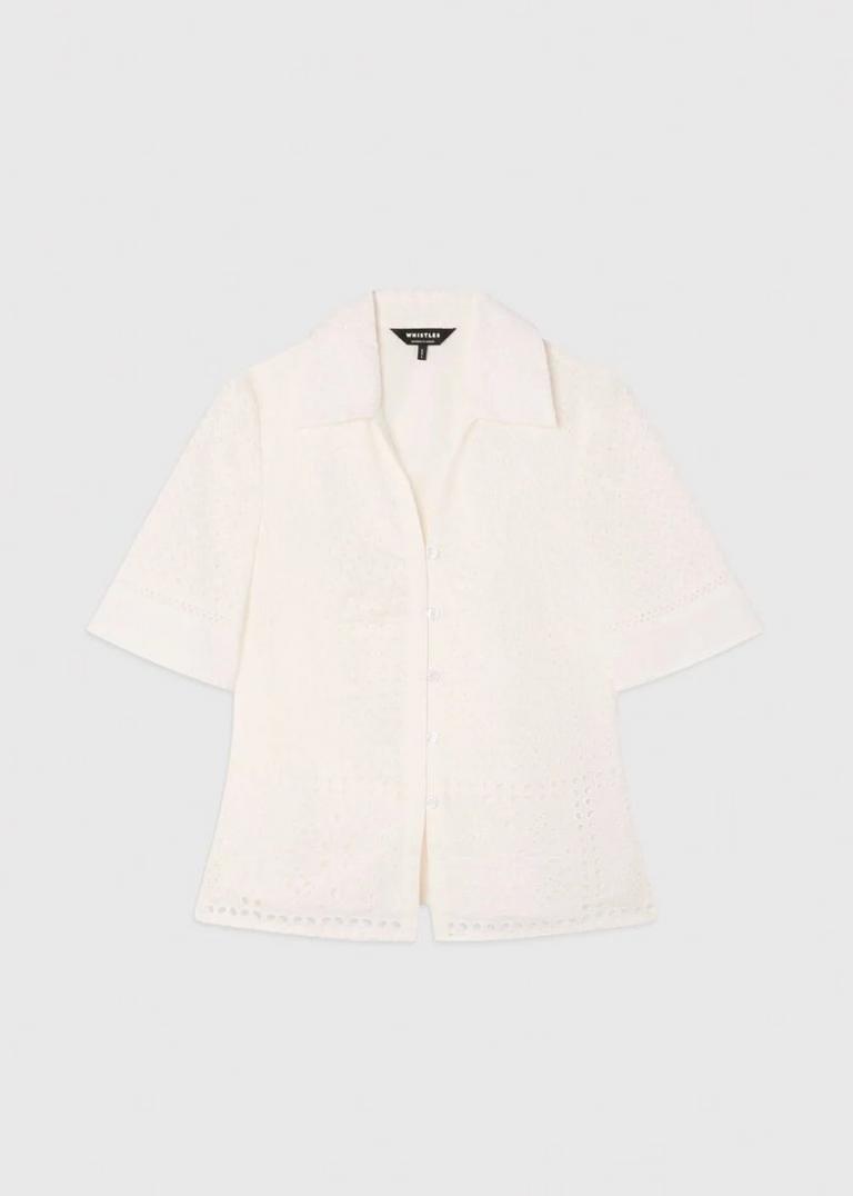 White Cotton Broderie Shirt 