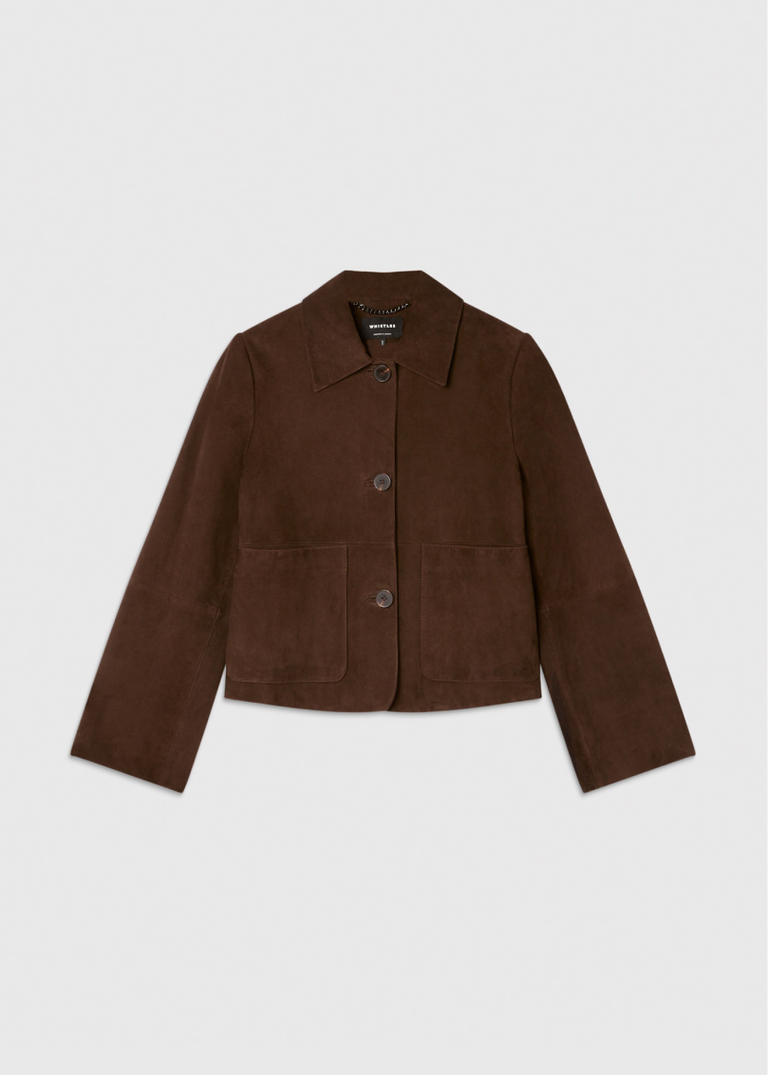 Button Cropped Suede Jacket