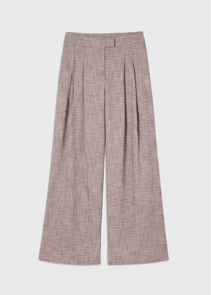 Flatshot of the check pleat wide leg trouser
