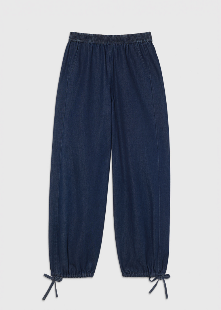 Dark Denim Tie Hem Balloon Trouser
