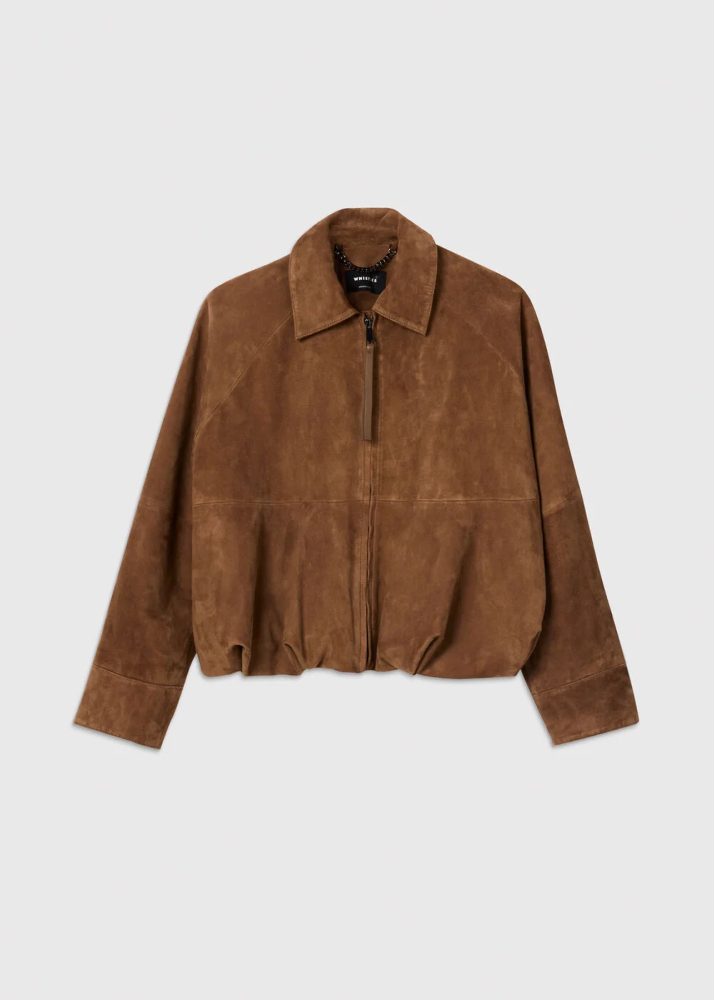 Flatshot of the gathered suede jacket