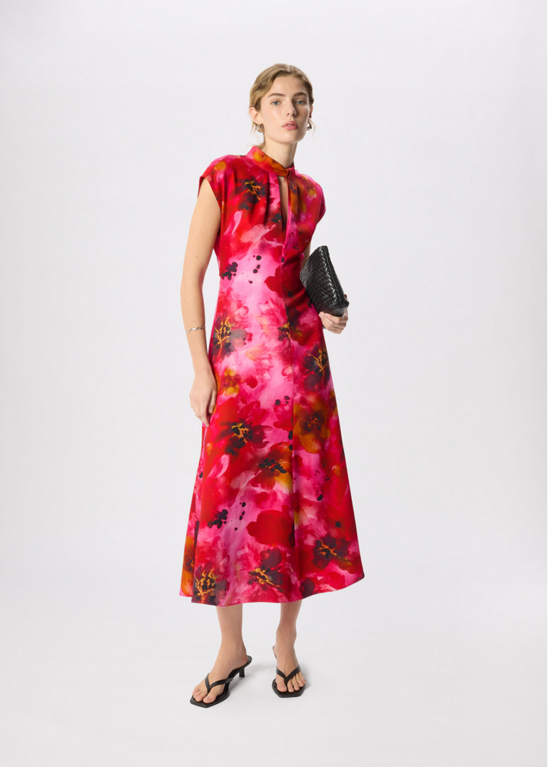 Pink/Multi Painterly Floral Midi Dress