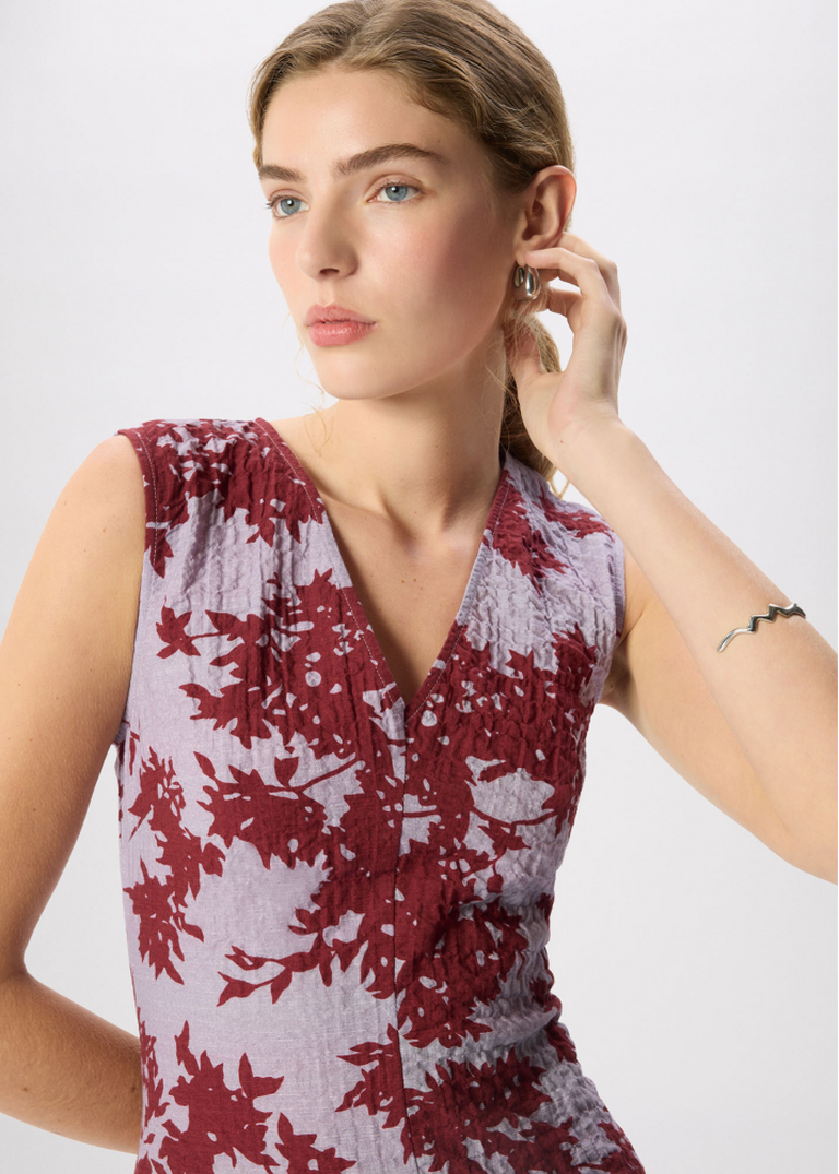Purple/Multi Floral V Neck Textured Dress 