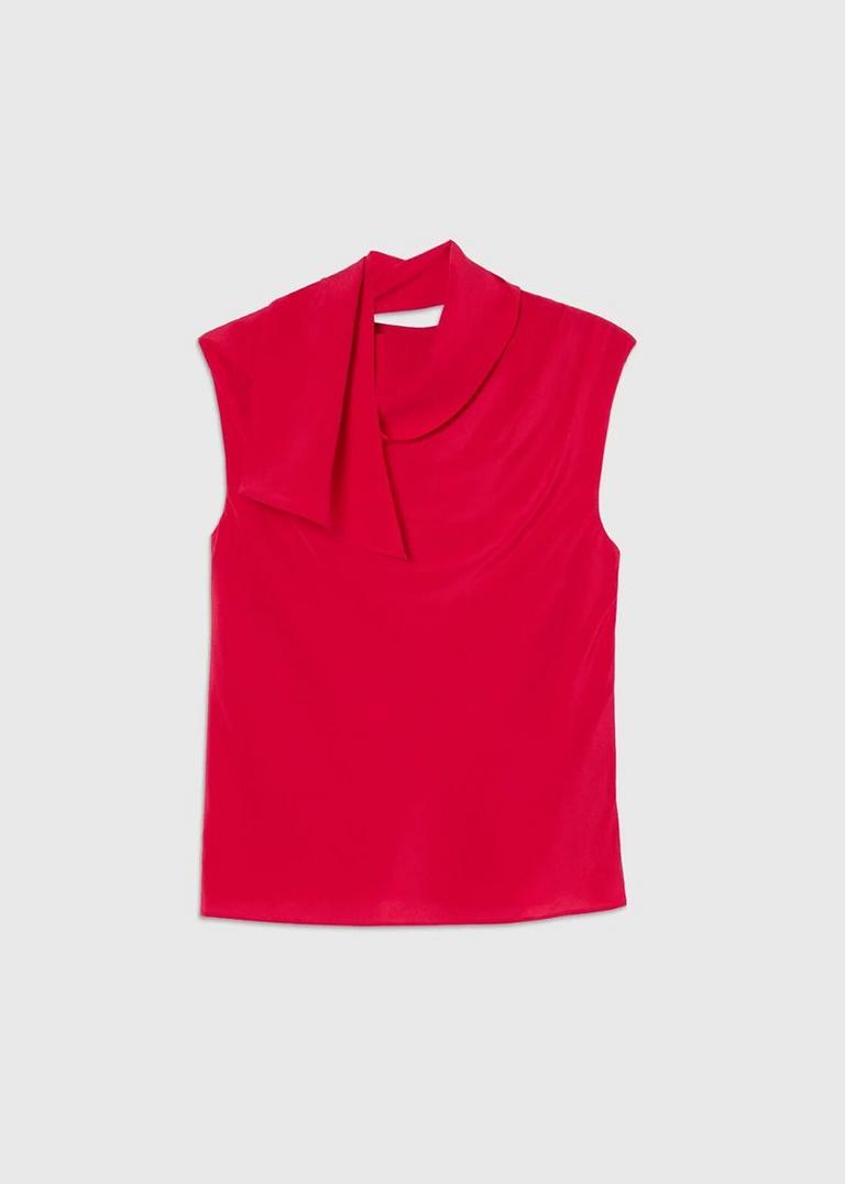 Red Cowl Neck Silk Drape Top 
