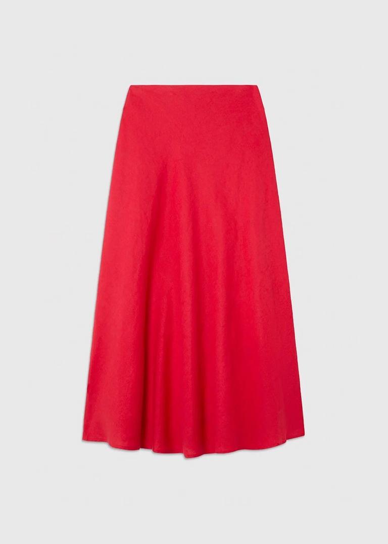 Red Linen Midi Skirt