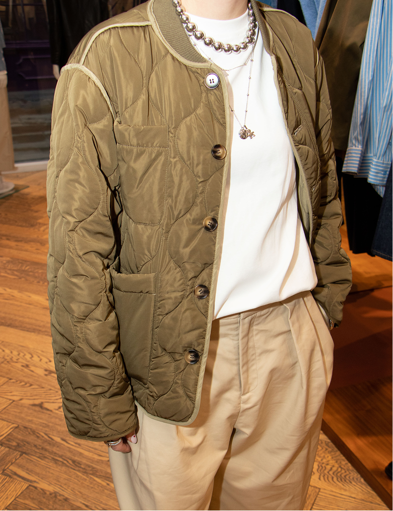  Close up of the reversible quilted jacket