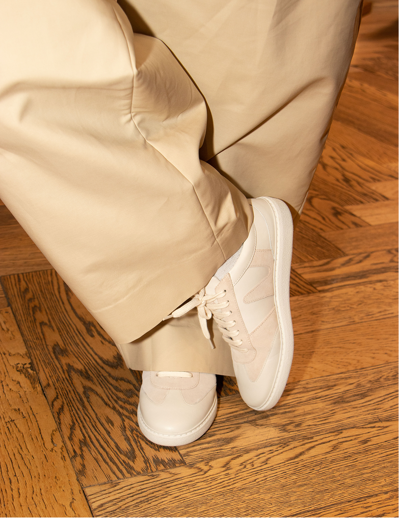 Close up of suede trainers