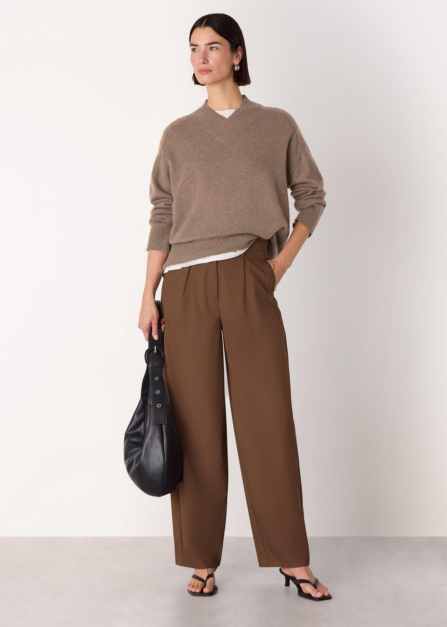 Neutral Cashmere V Neck Sweater