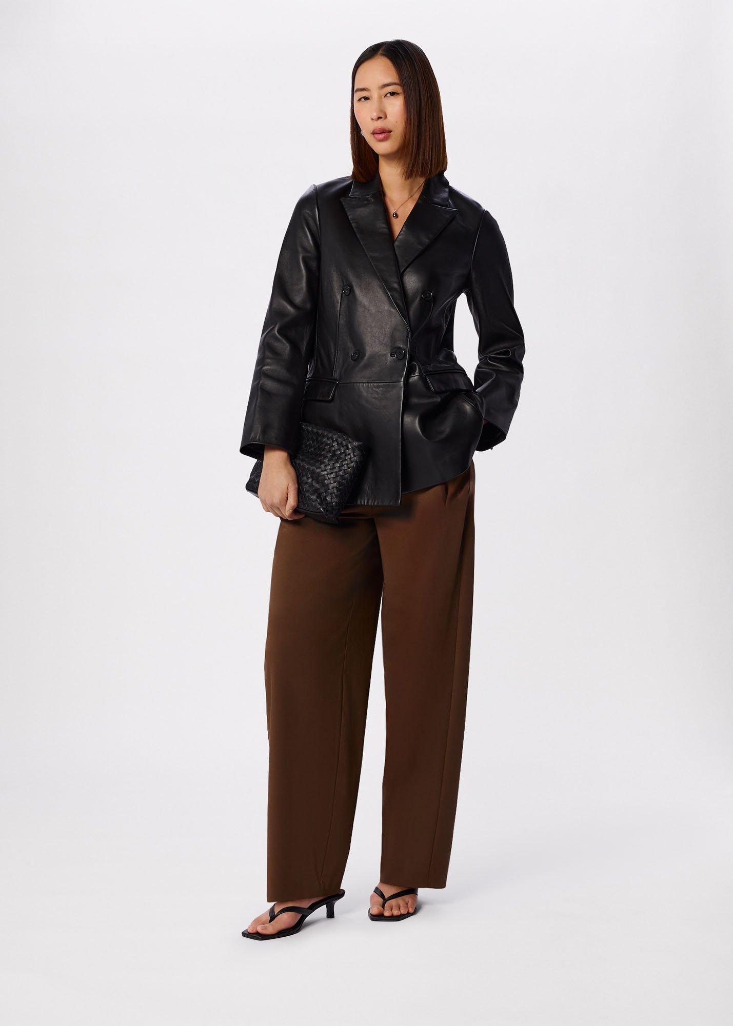 Black Aliza Waisted Leather Blazer