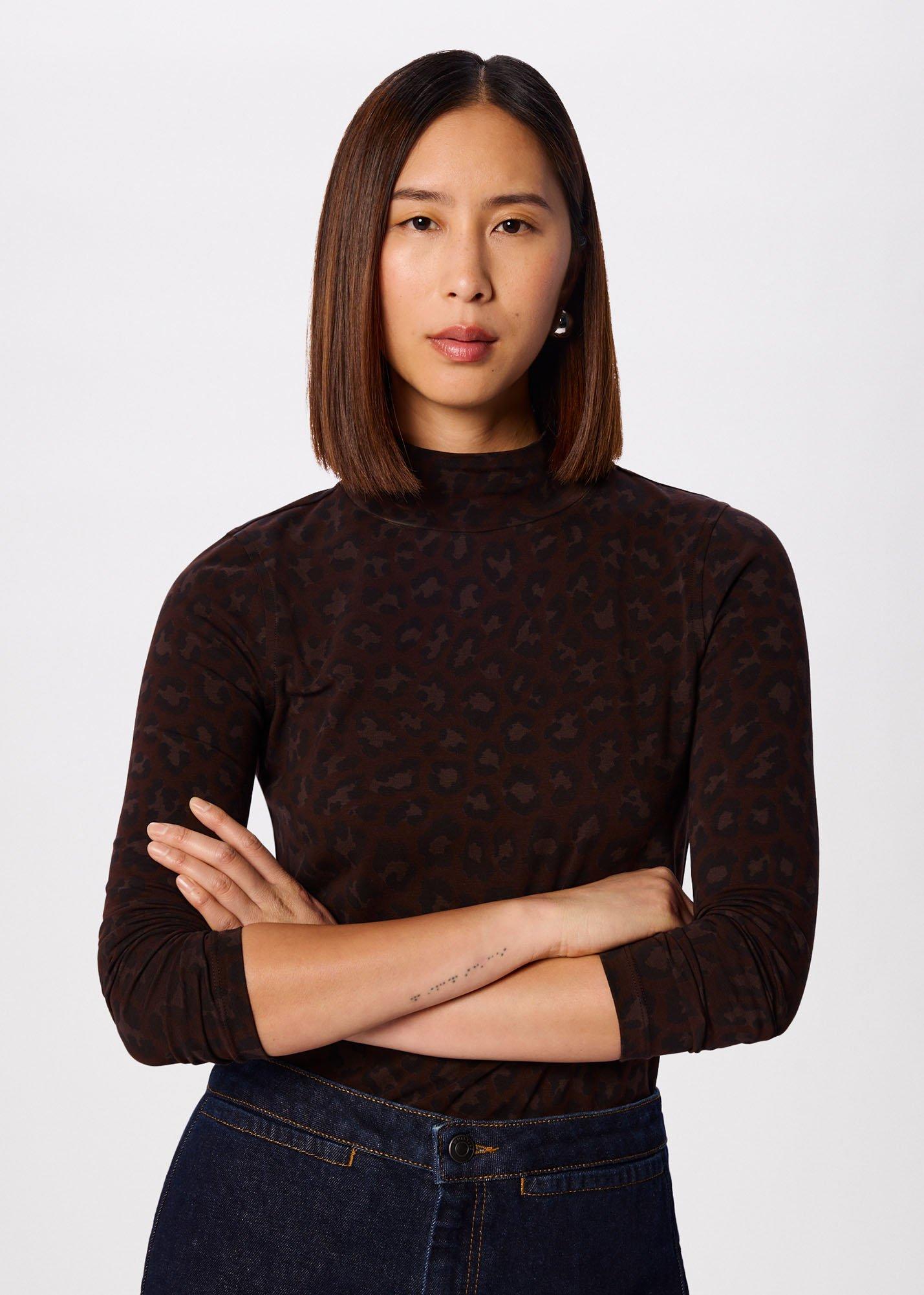 Leopard Print Animal Roll Neck Top