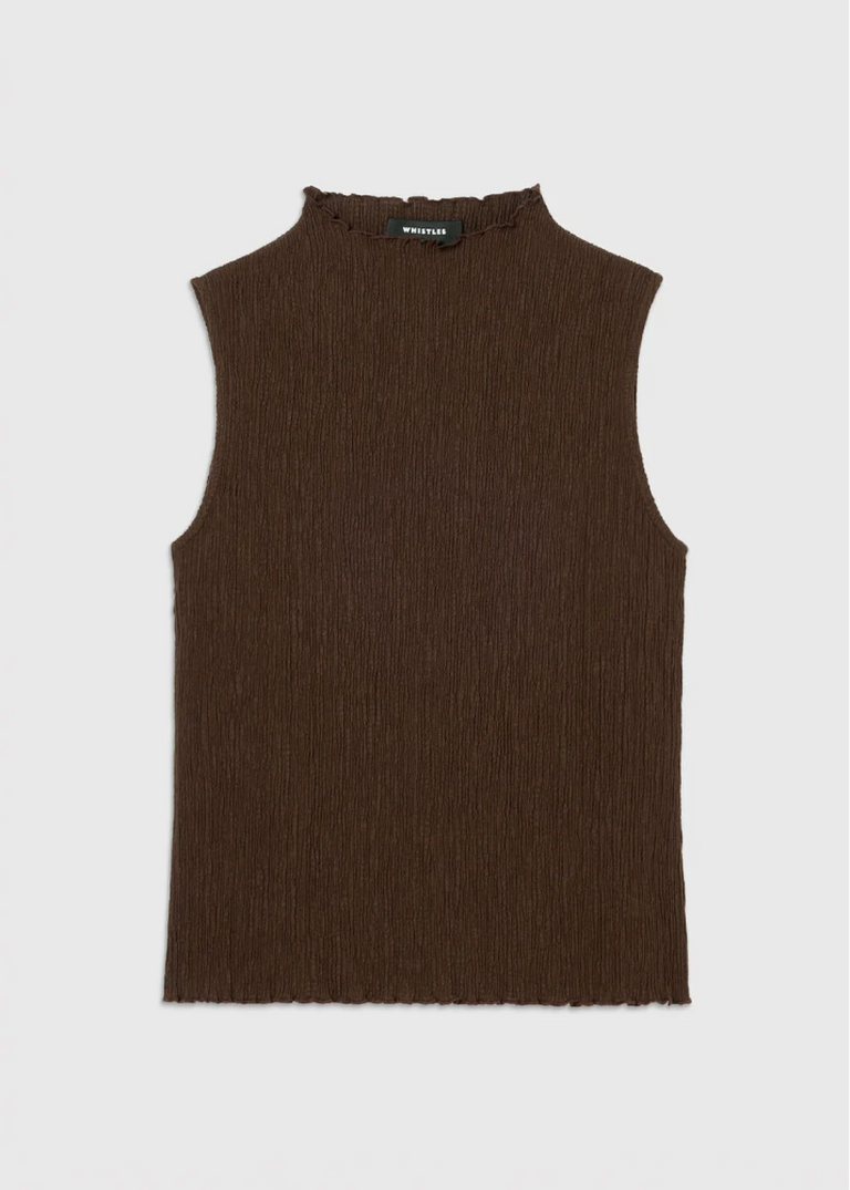 Brown Textured Sleeveless Top