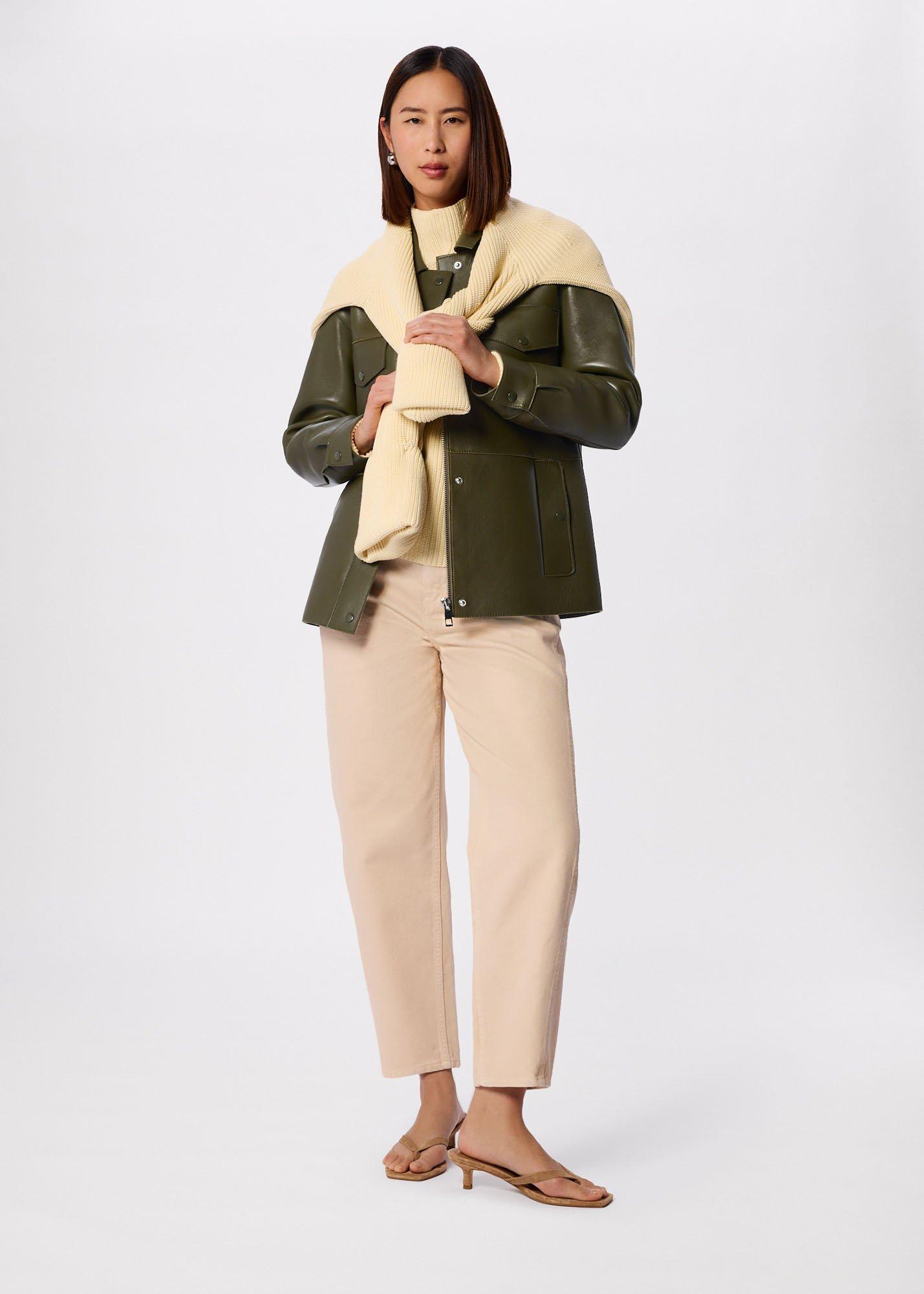 Khaki Clean Bonded Leather Jacket