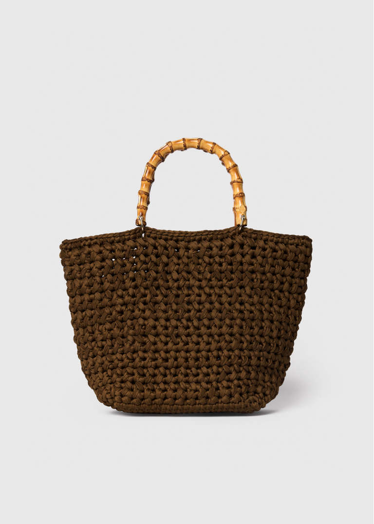 Khaki Bamboo Handle Crochet Bag