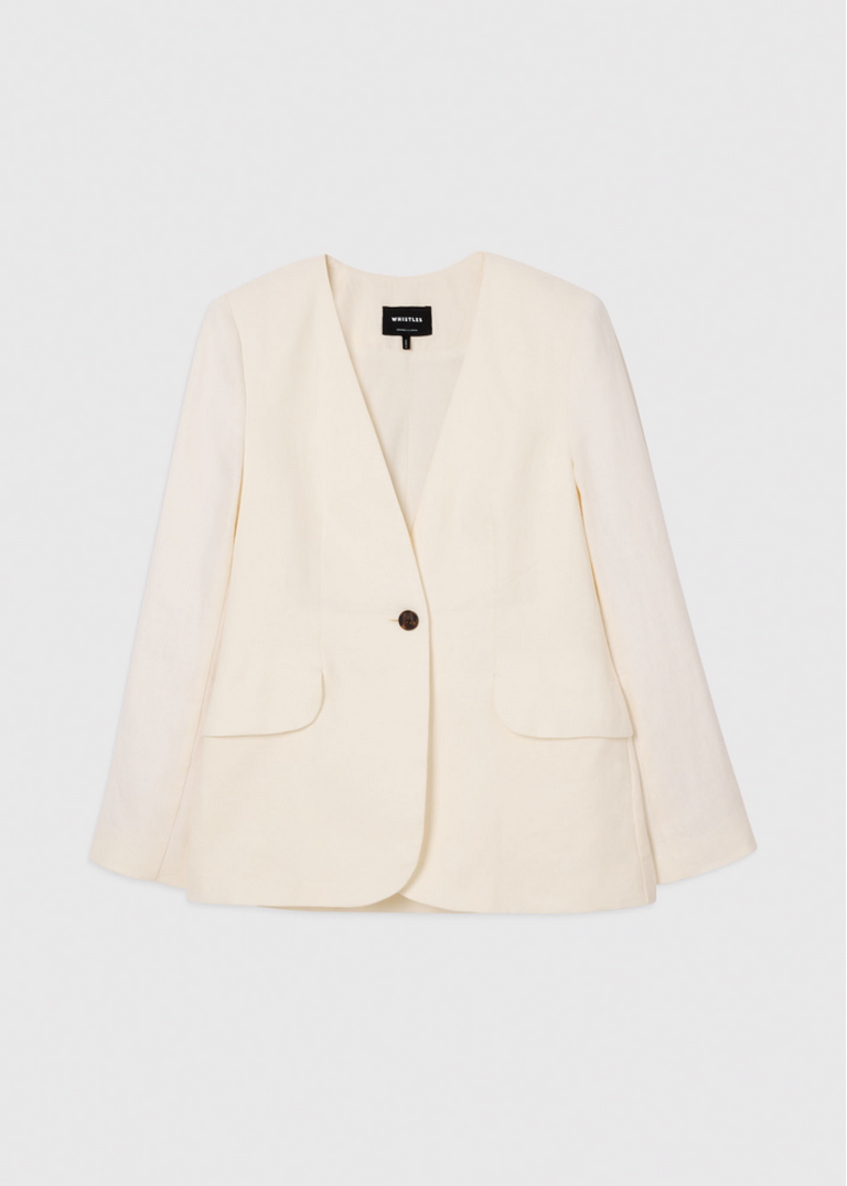 Ivory Collarless Linen Blazer 