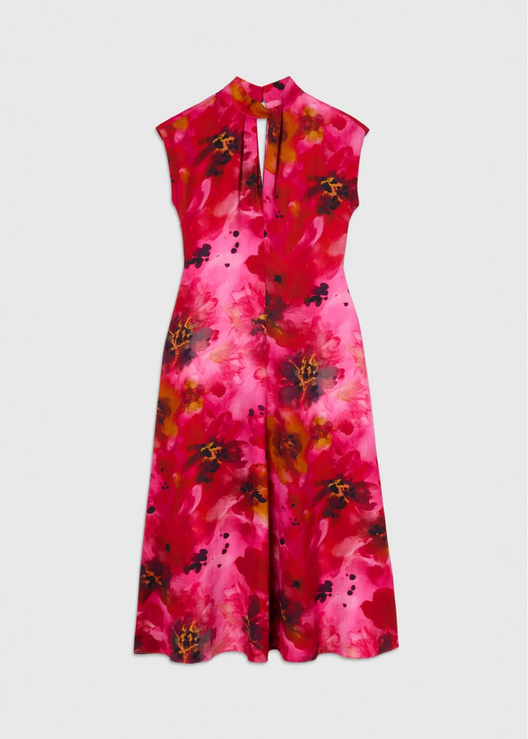 Pink Painterly Floral Midi Dress