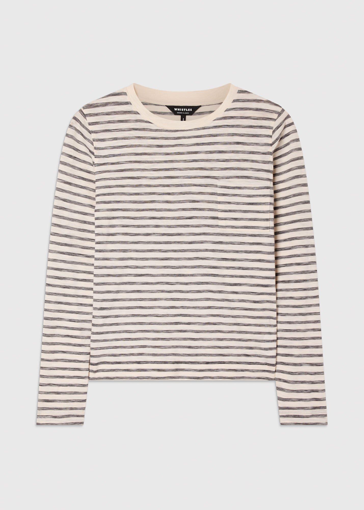 Stripe Crew Neck Pocket Top