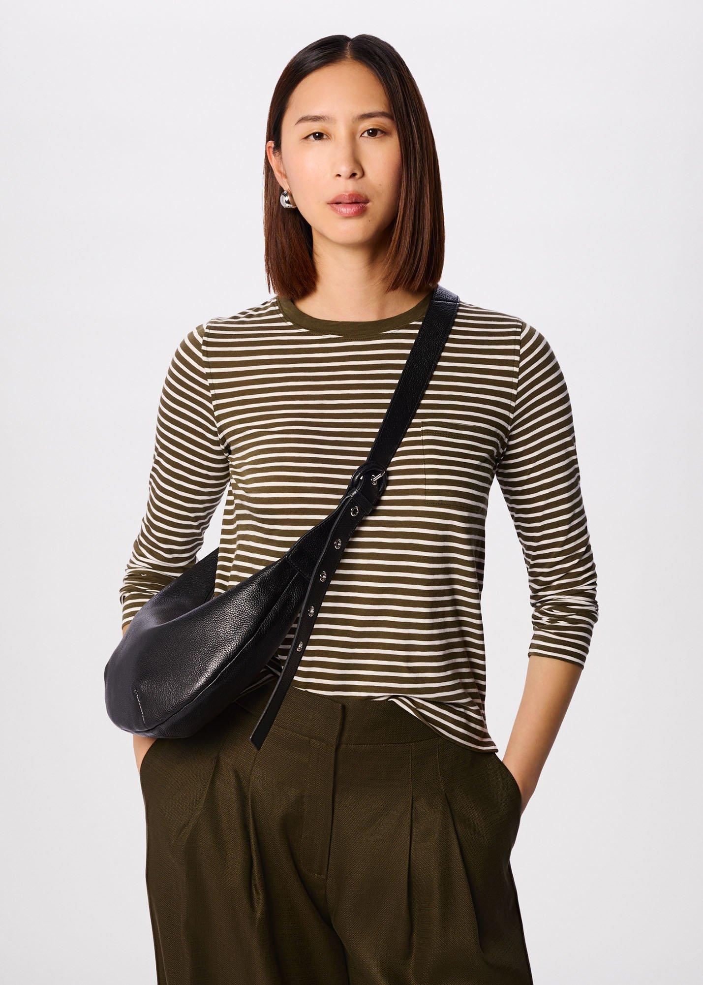 Khaki Stripe Crew Neck Pocket Top
