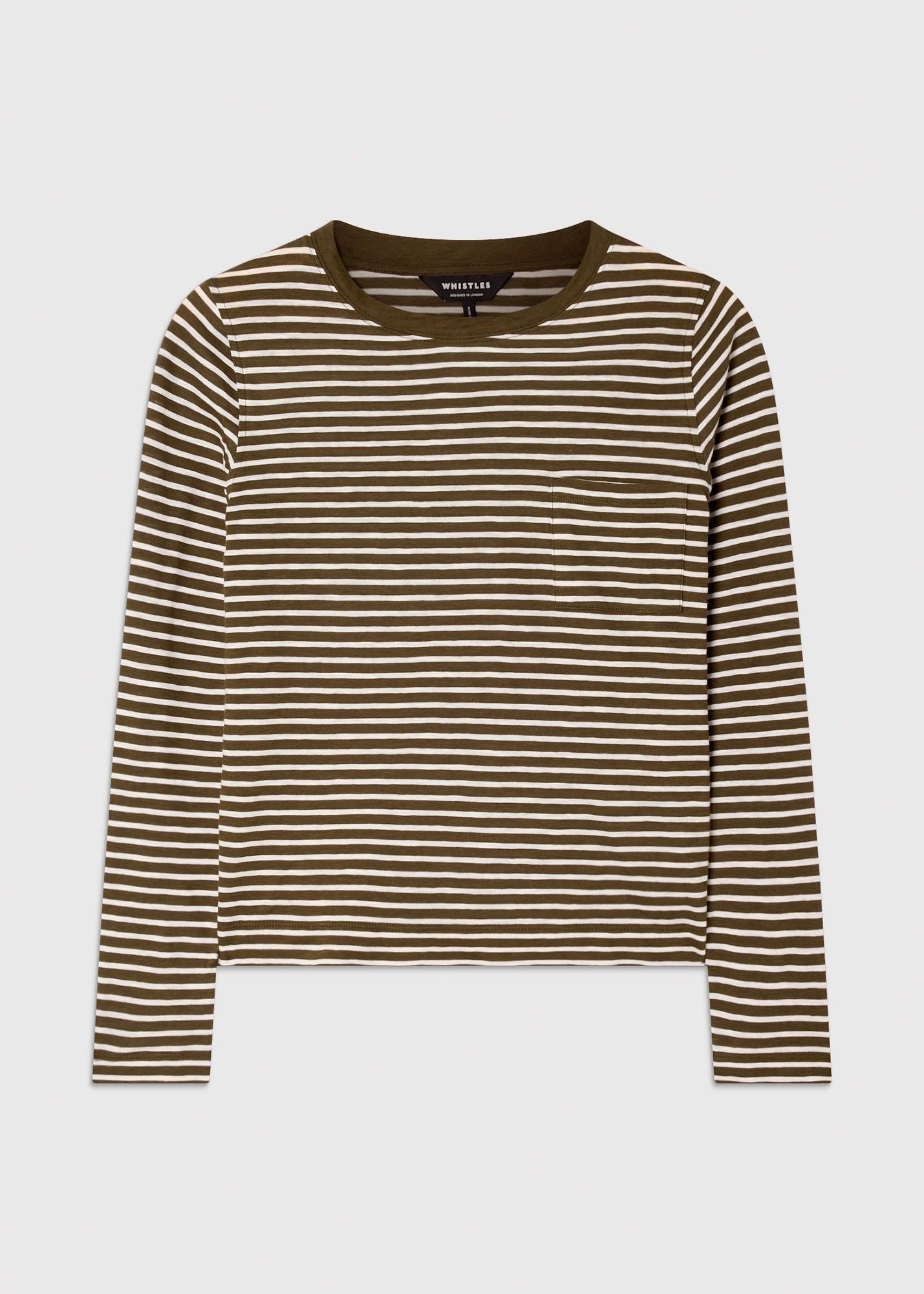 Stripe Crew Neck Pocket Top