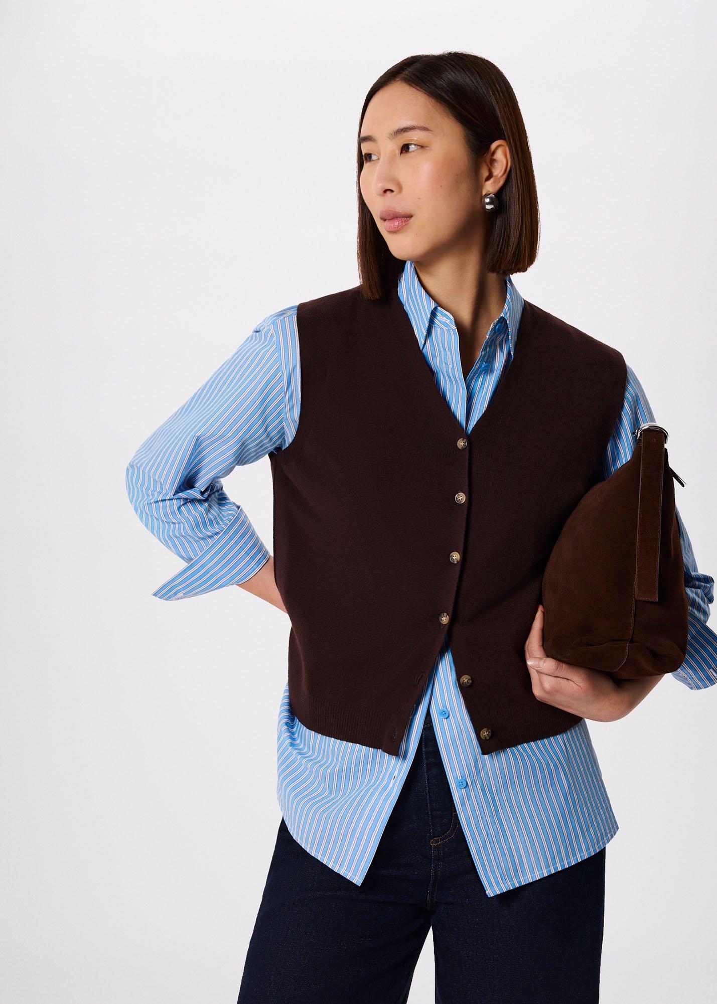 V Neck Button Front Knit Tank