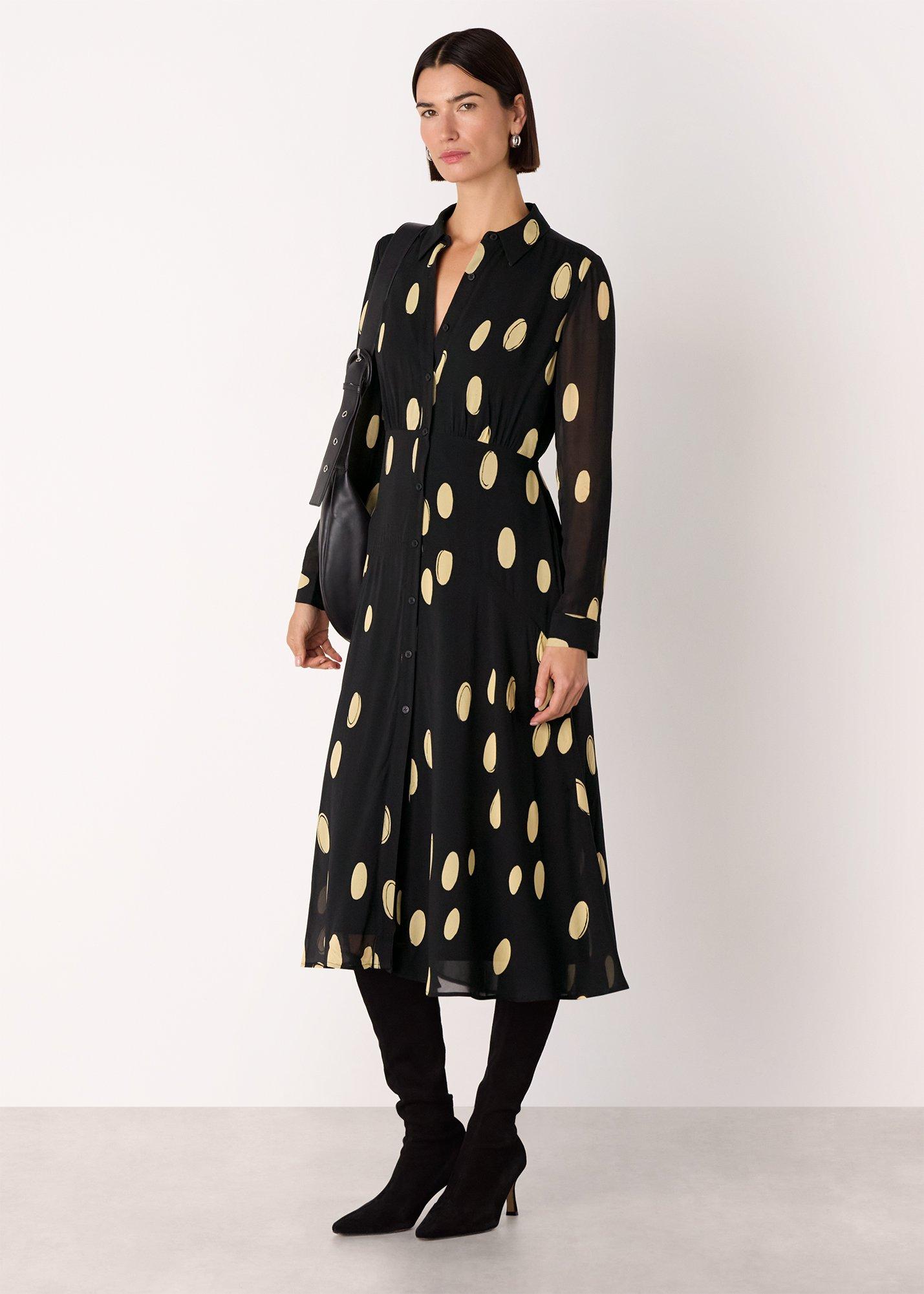 Black Abstract Spot Shirt Dress