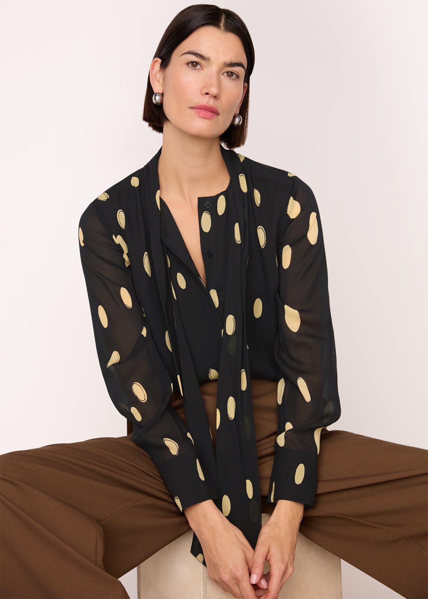 Abstract Spot Tie Neck Blouse