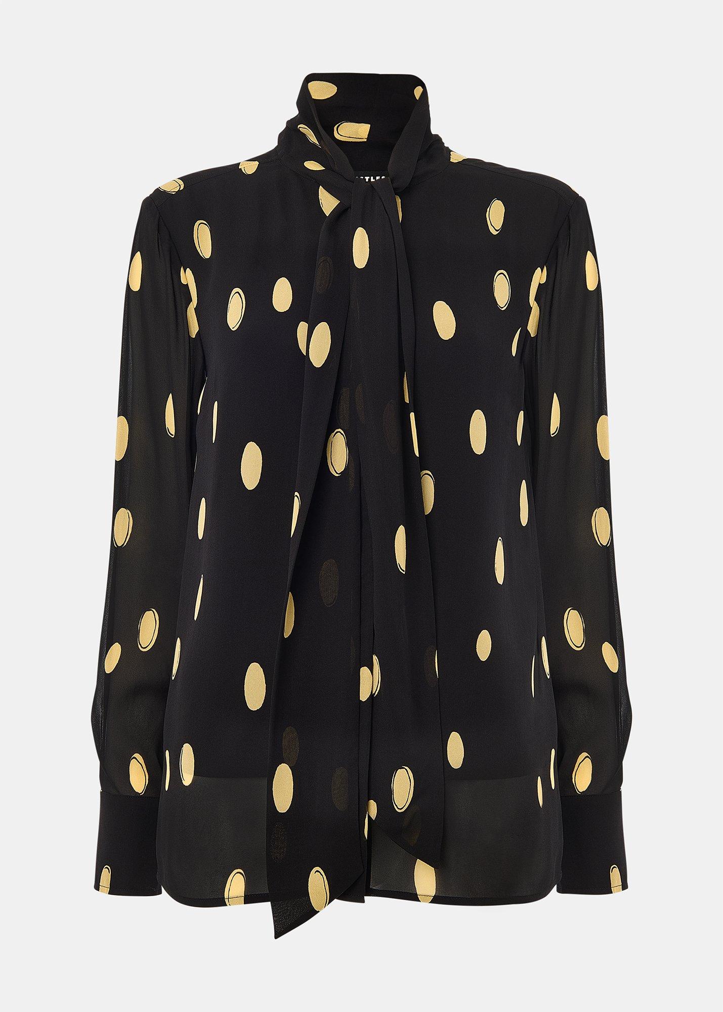 Abstract Spot Tie Neck Blouse