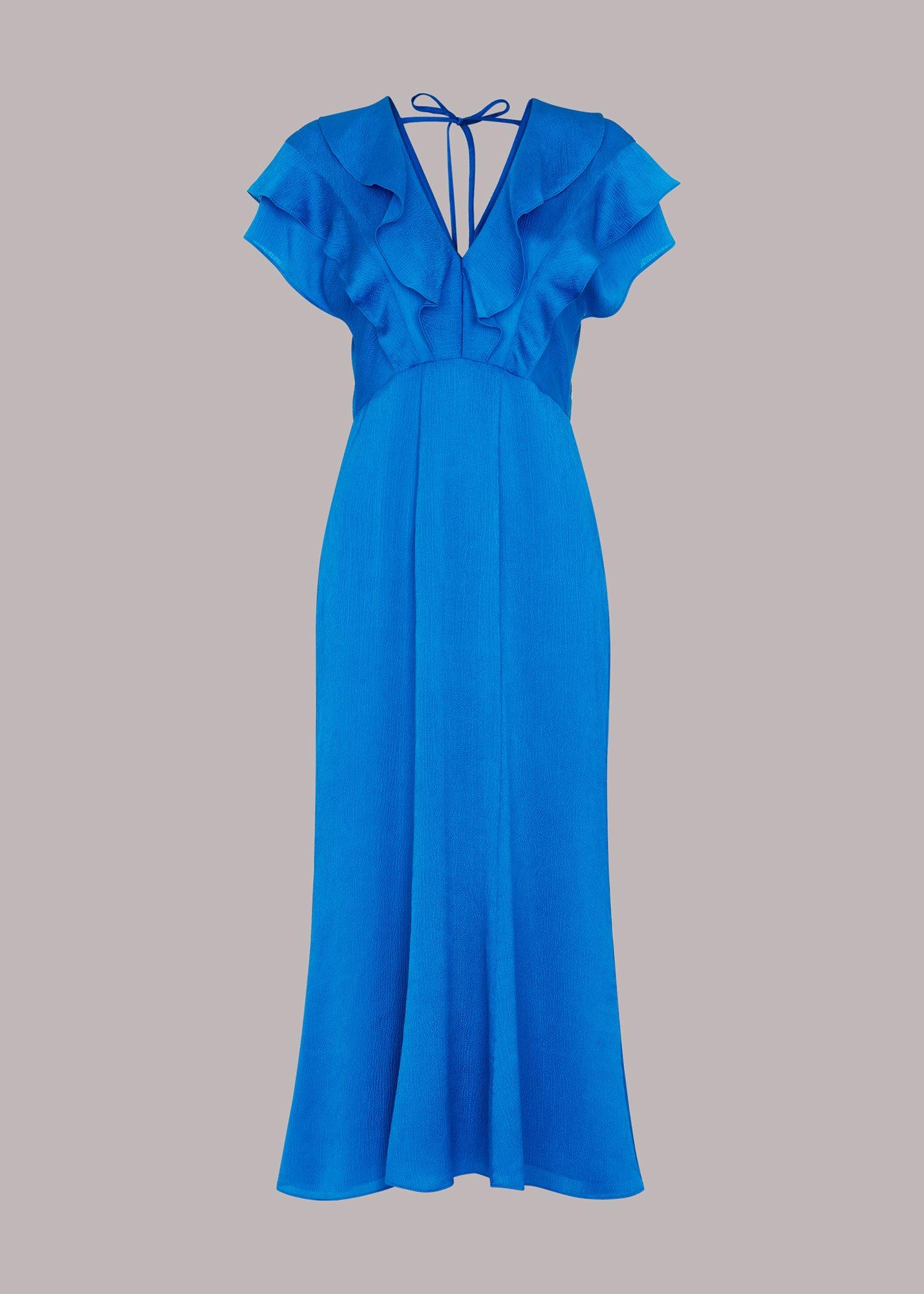 Blue Adeline Frill Midi Dress