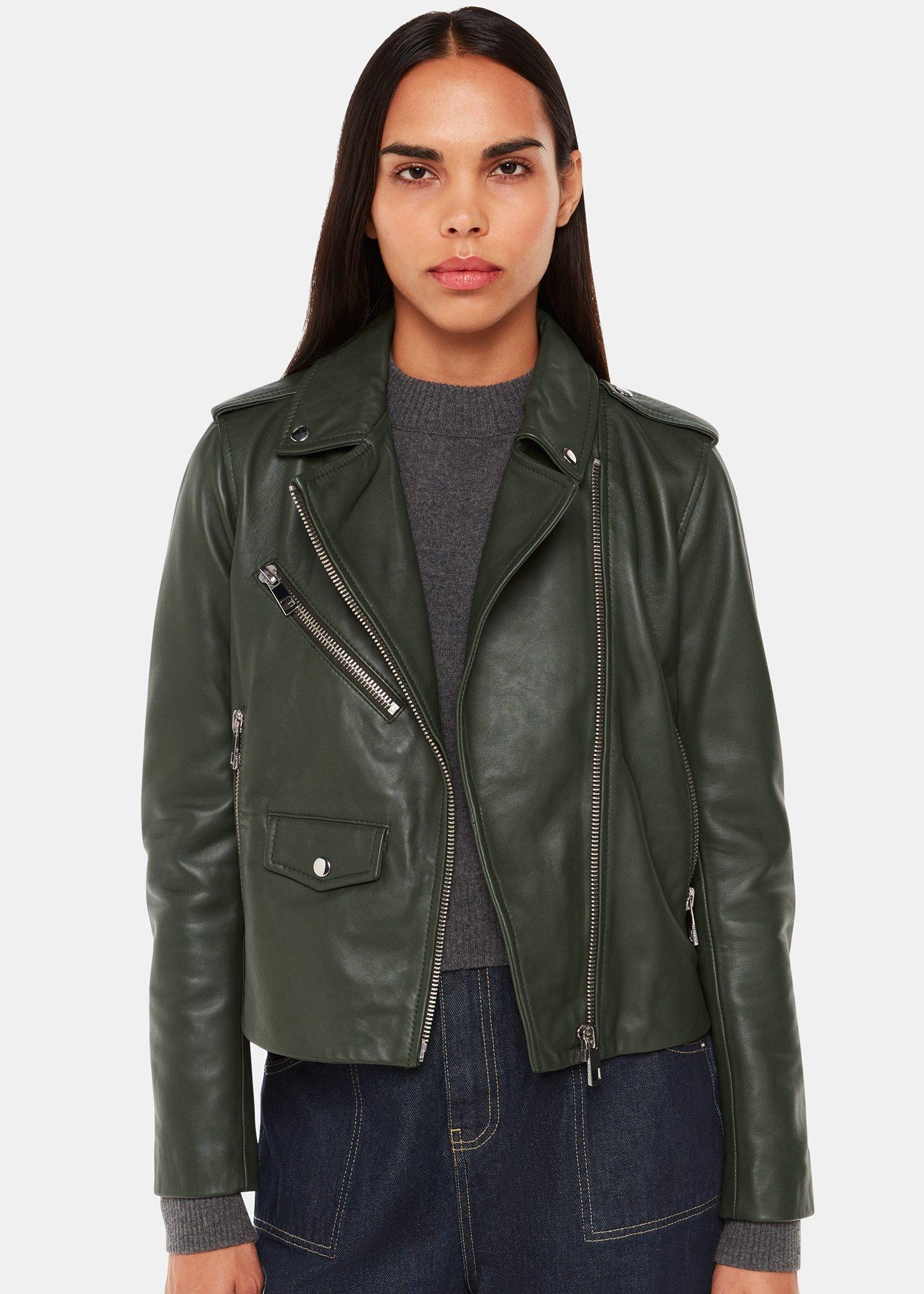 Dark Green Agnes Pocket Leather Jacket