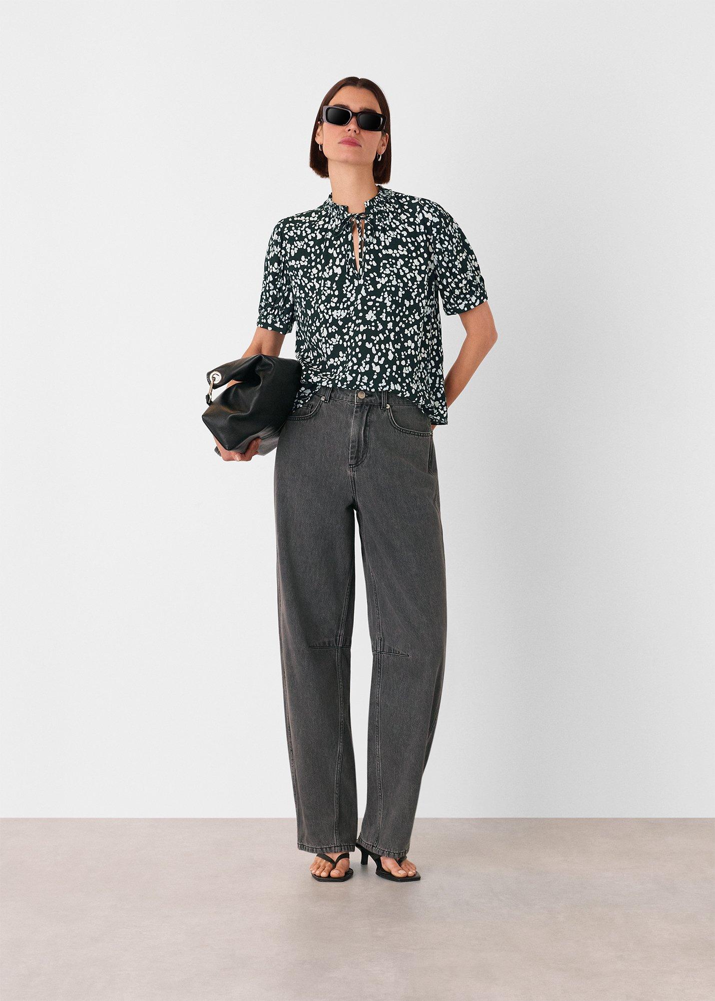 Teal Animal Tie Neck Blouse