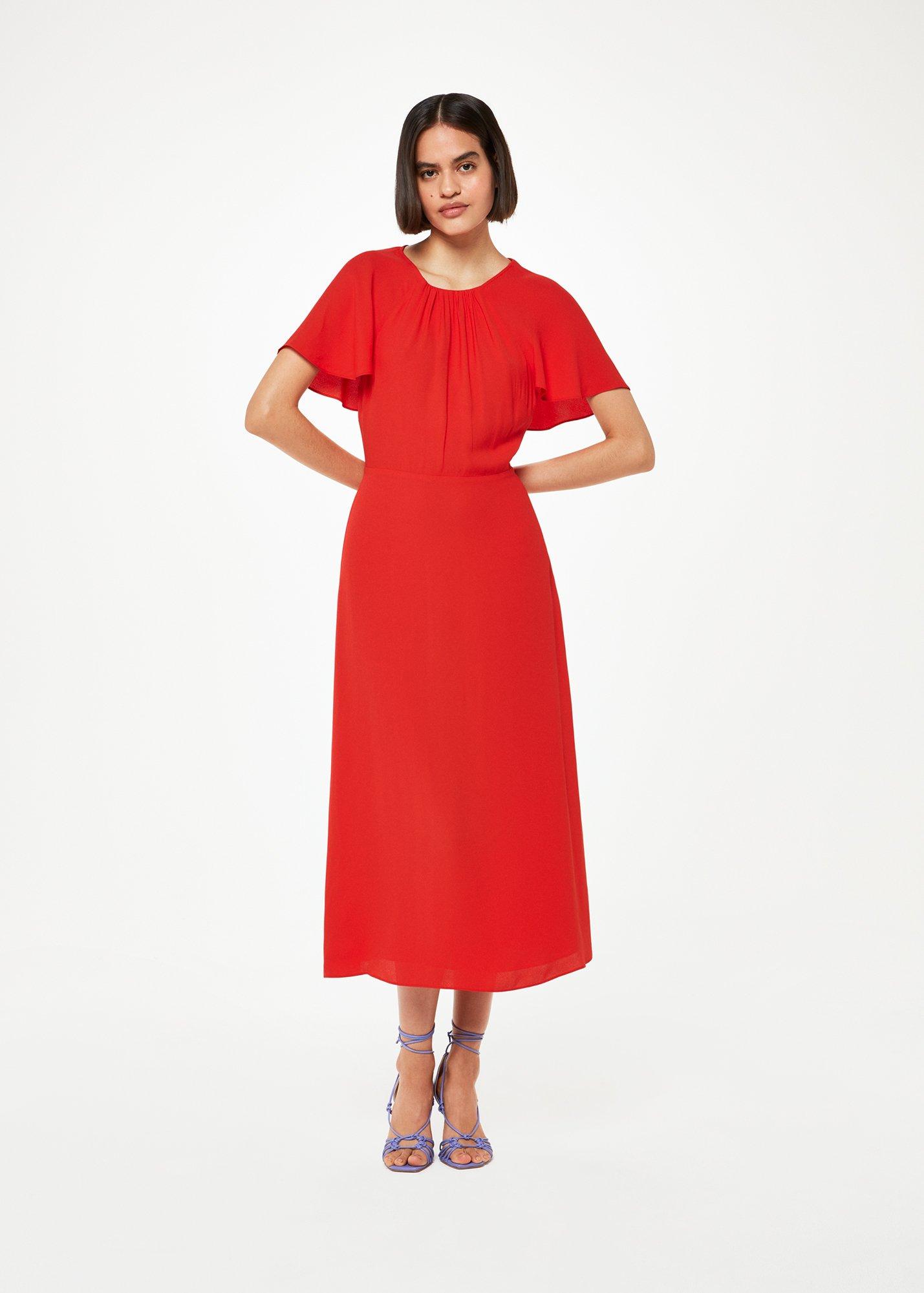 Red Petite Annabelle Cape Sleeve Dress