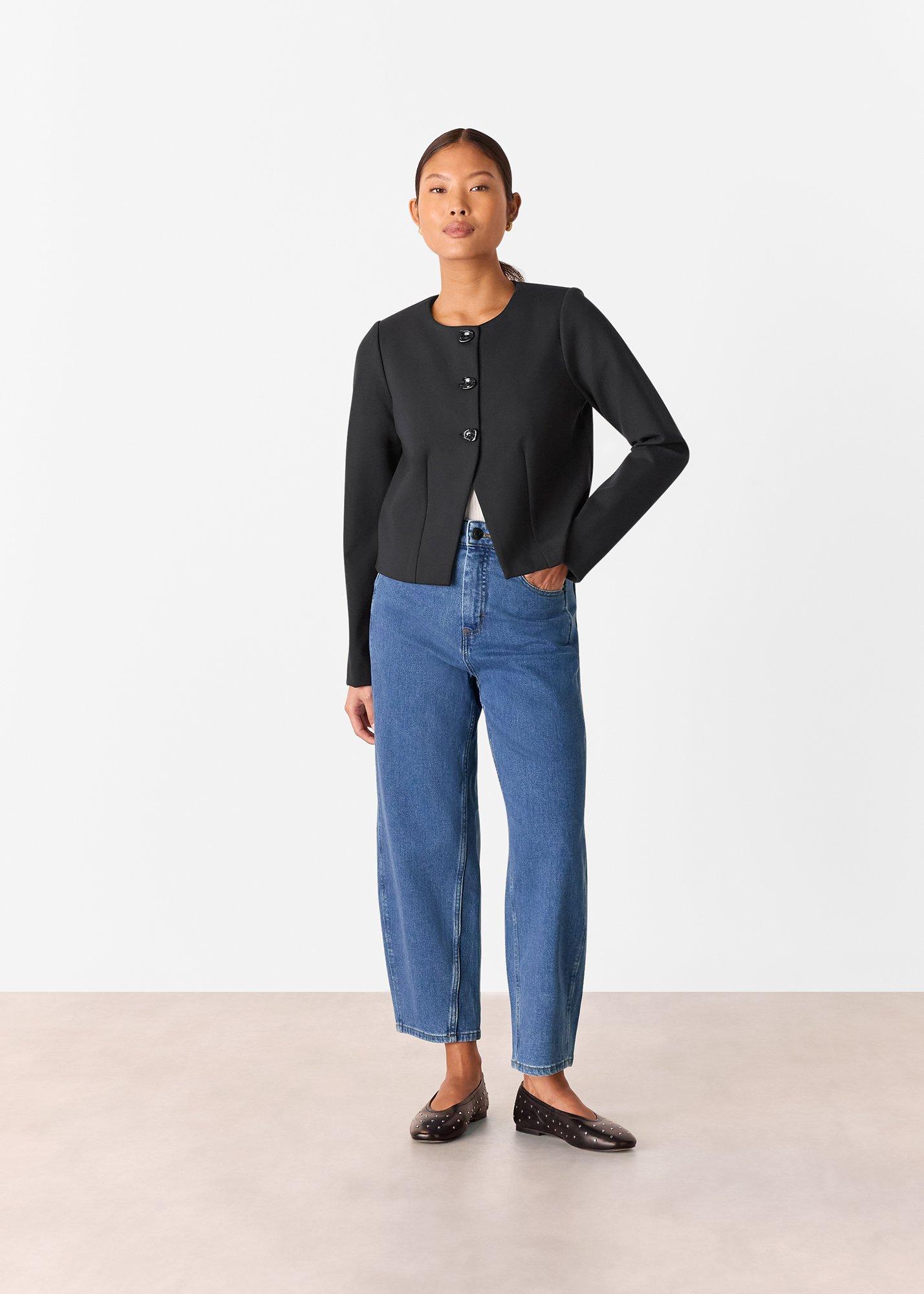Black Petite Anne Ponte Button Jacket
