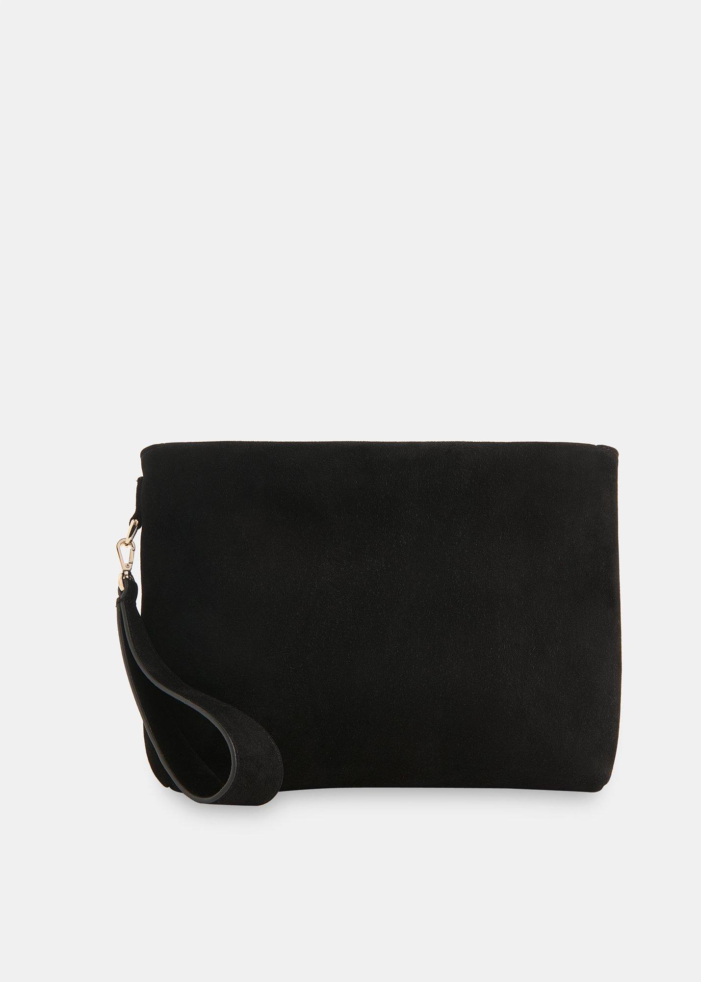 Black Avah Zip Top Suede Clutch