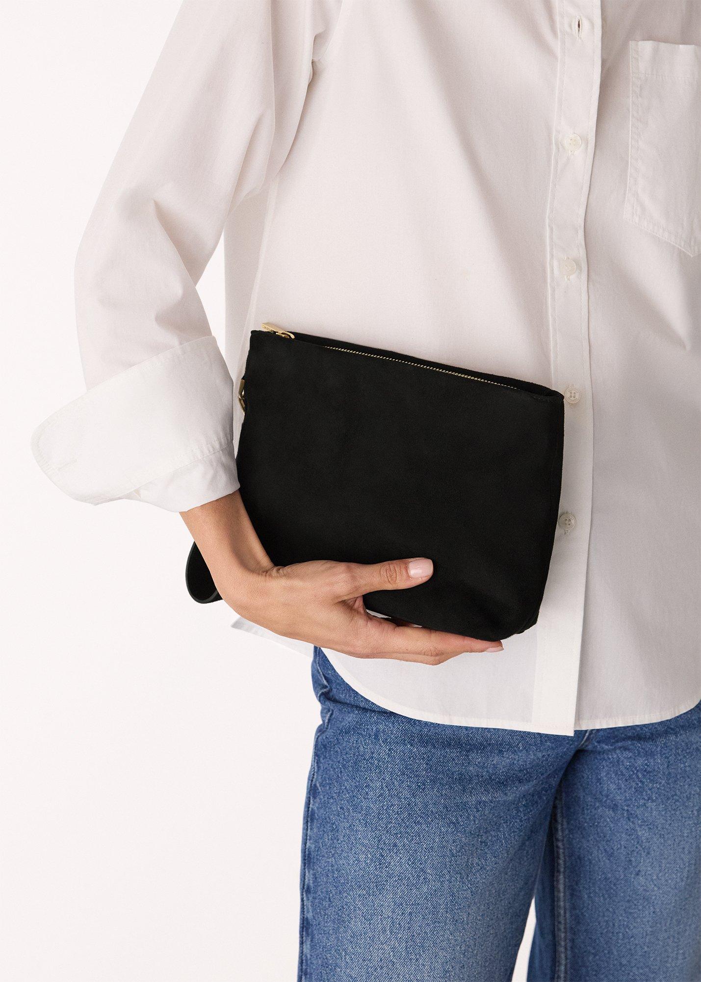 Avah Zip Top Suede Clutch