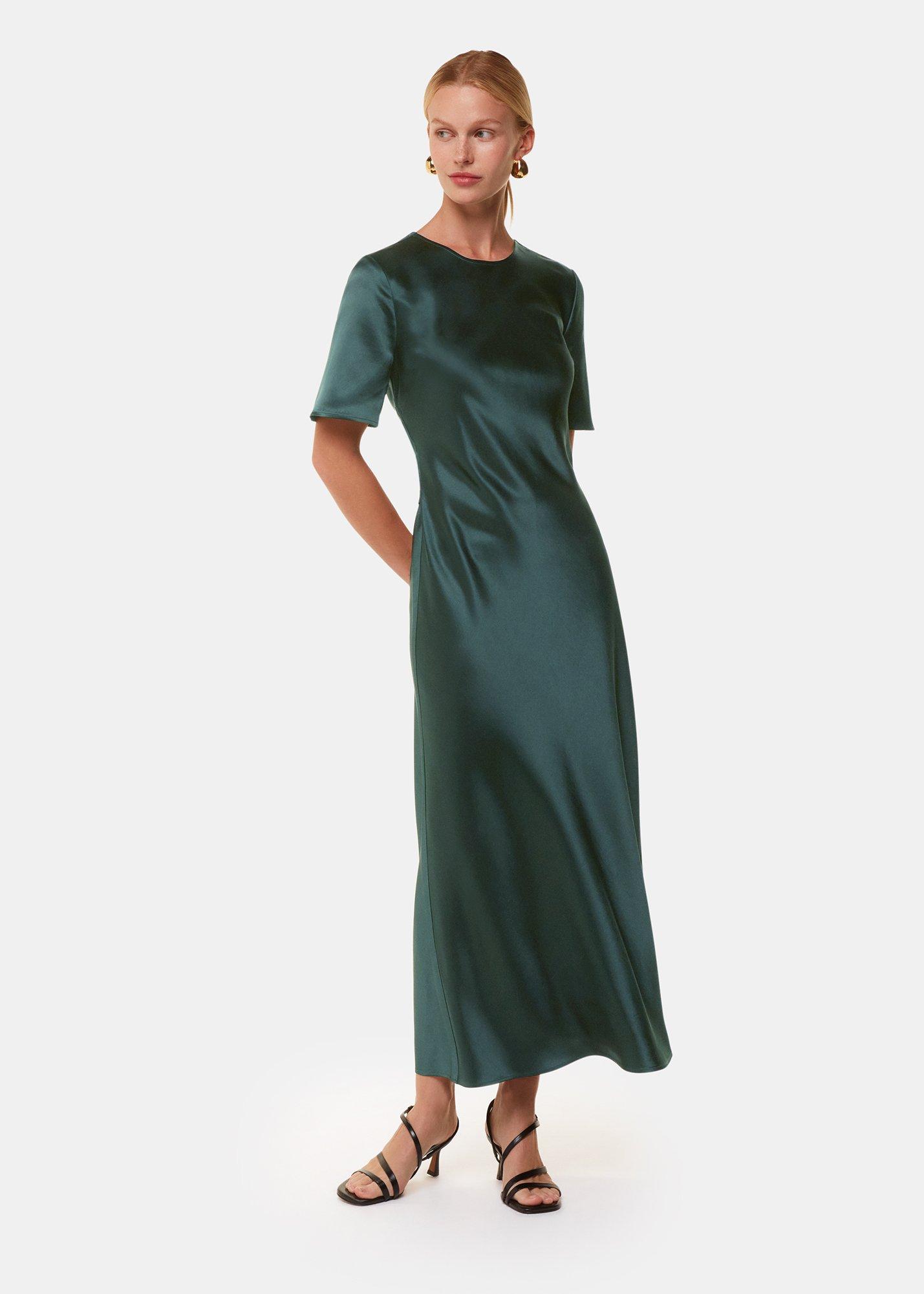 Dark Green Avery Satin Twist Dress