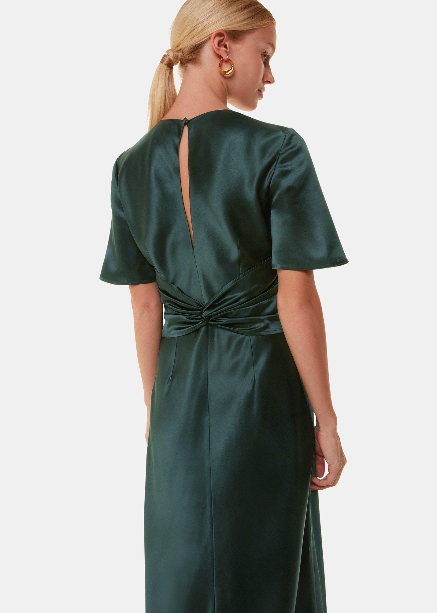 Dark Green Avery Satin Twist Dress