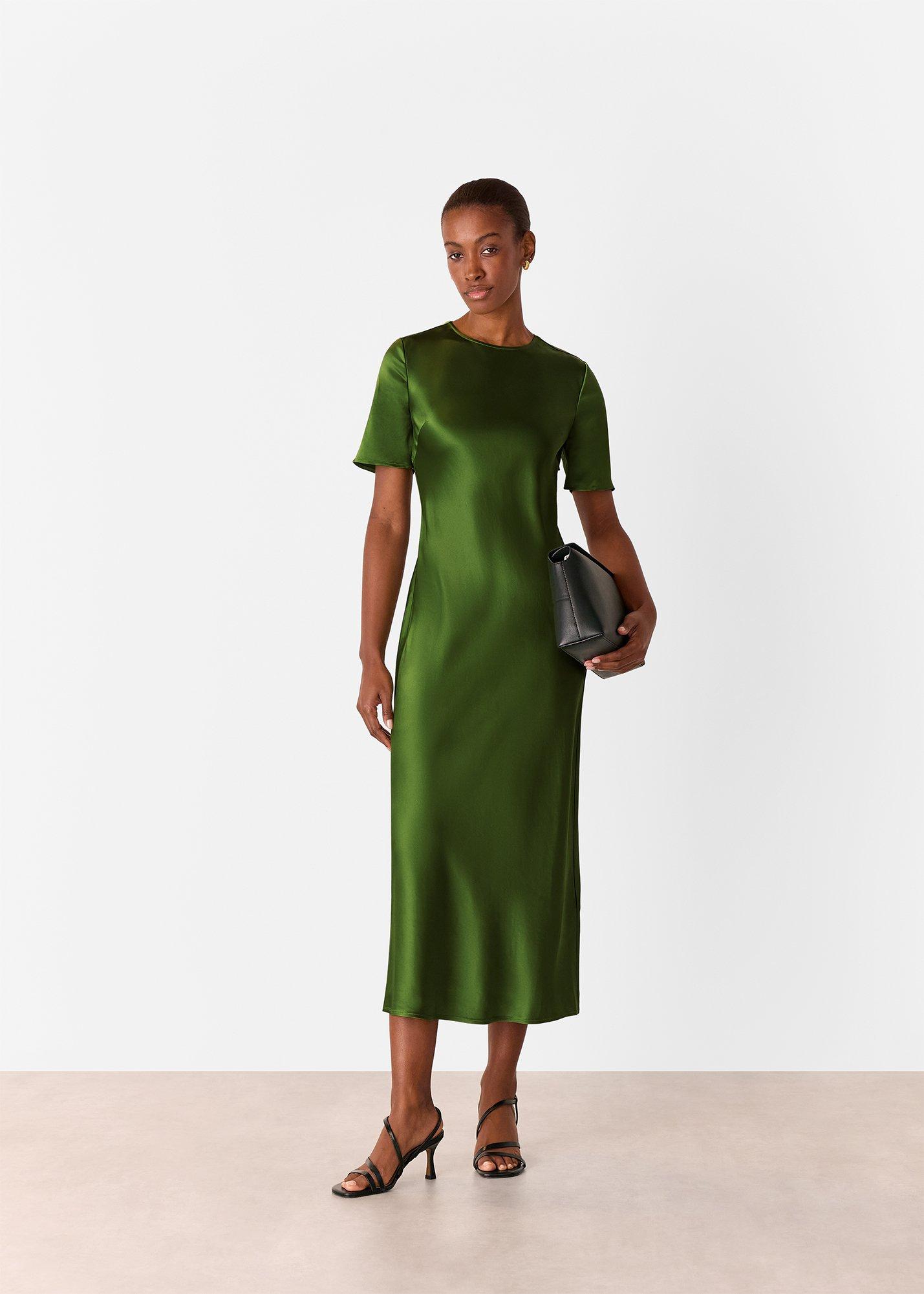 Green Avery Satin Twist Dress