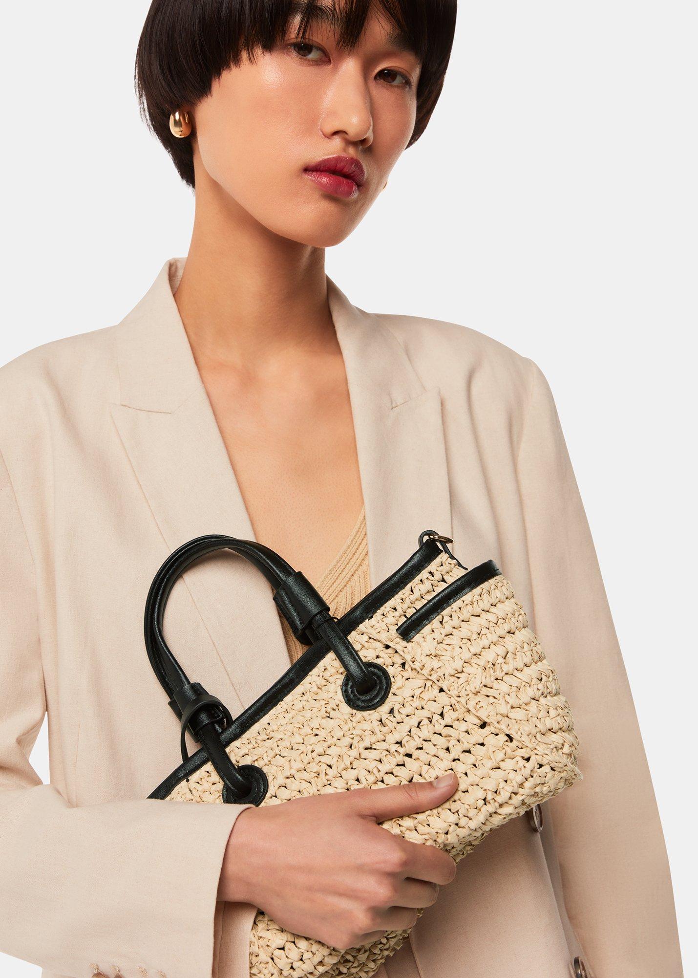 Neutral Aylin Mini Straw Tote Bag