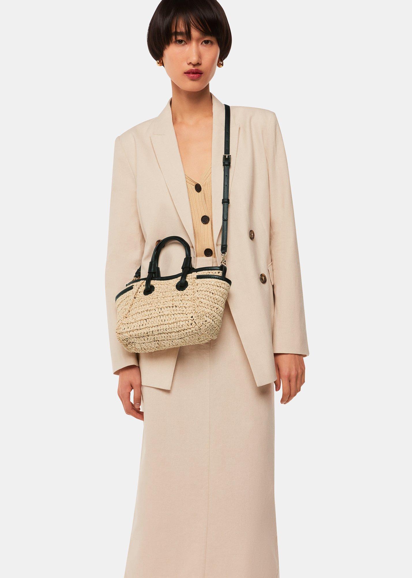 Neutral Aylin Mini Straw Tote Bag