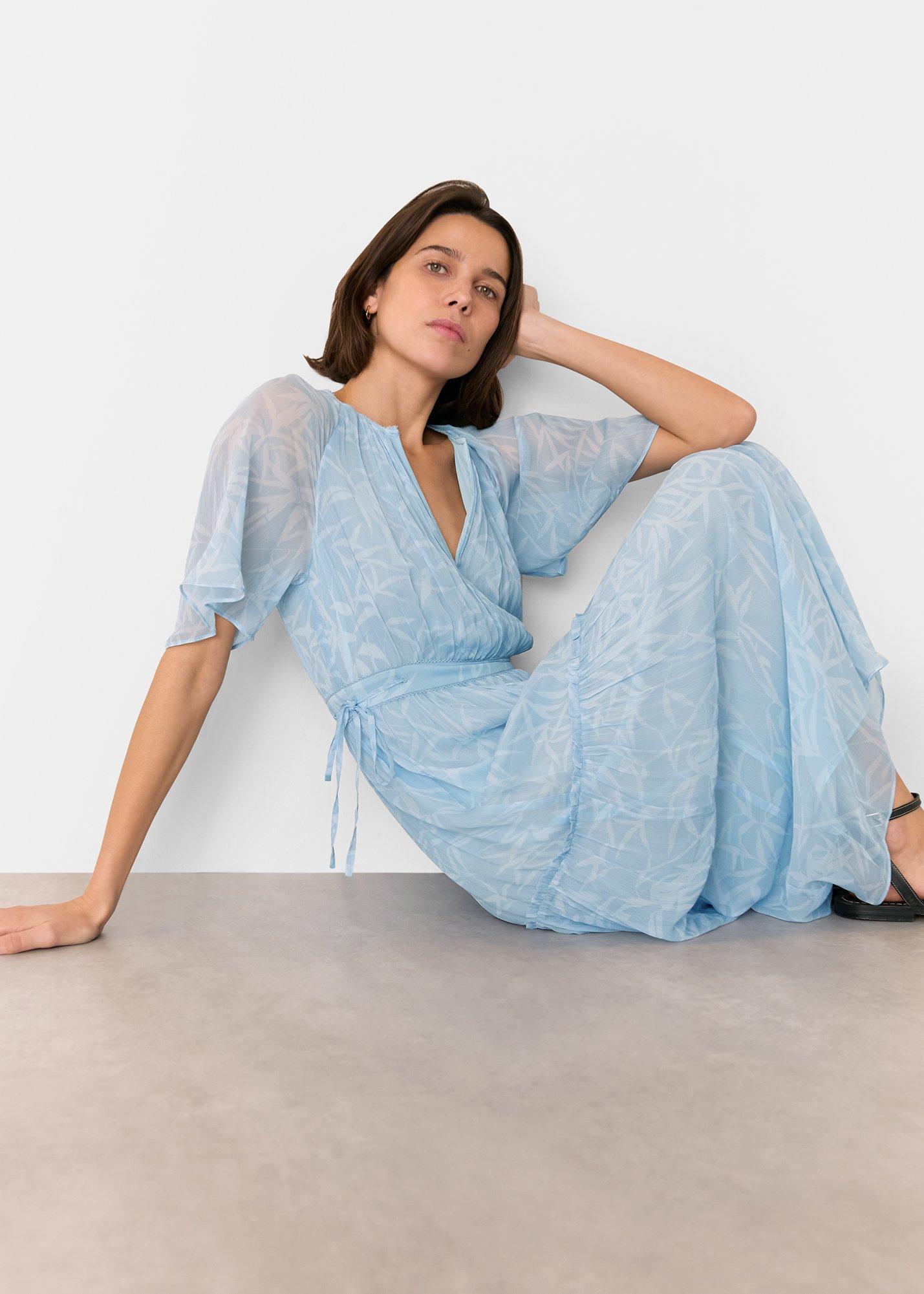 Petite Bamboo Leaves Gathered Dress