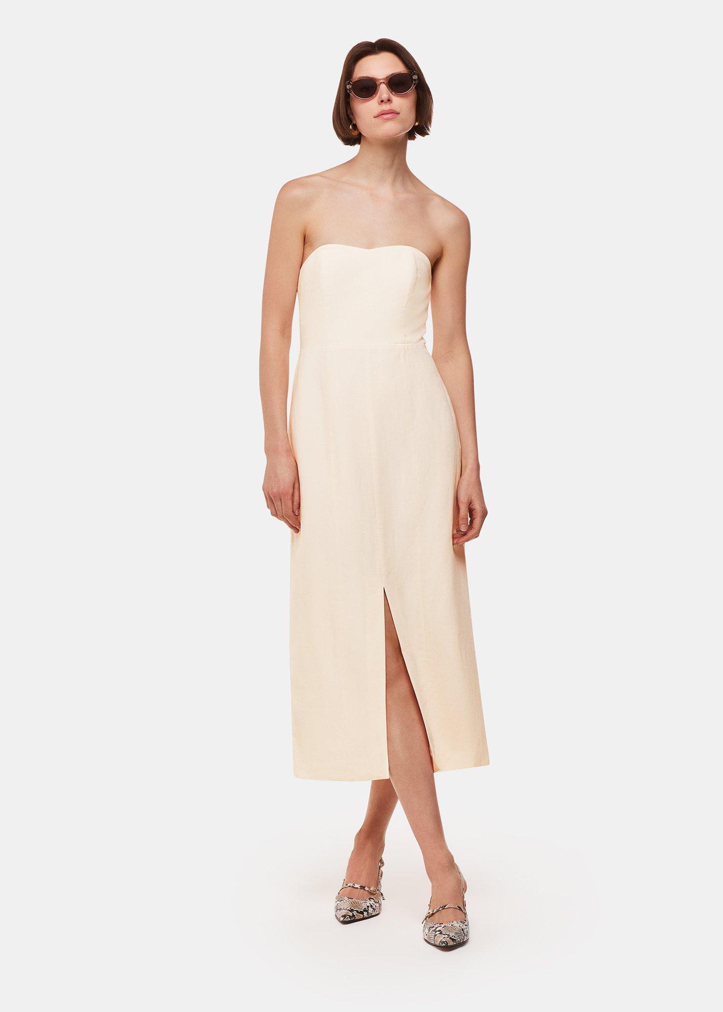 Neutral Bandeau Linen Blend Dress