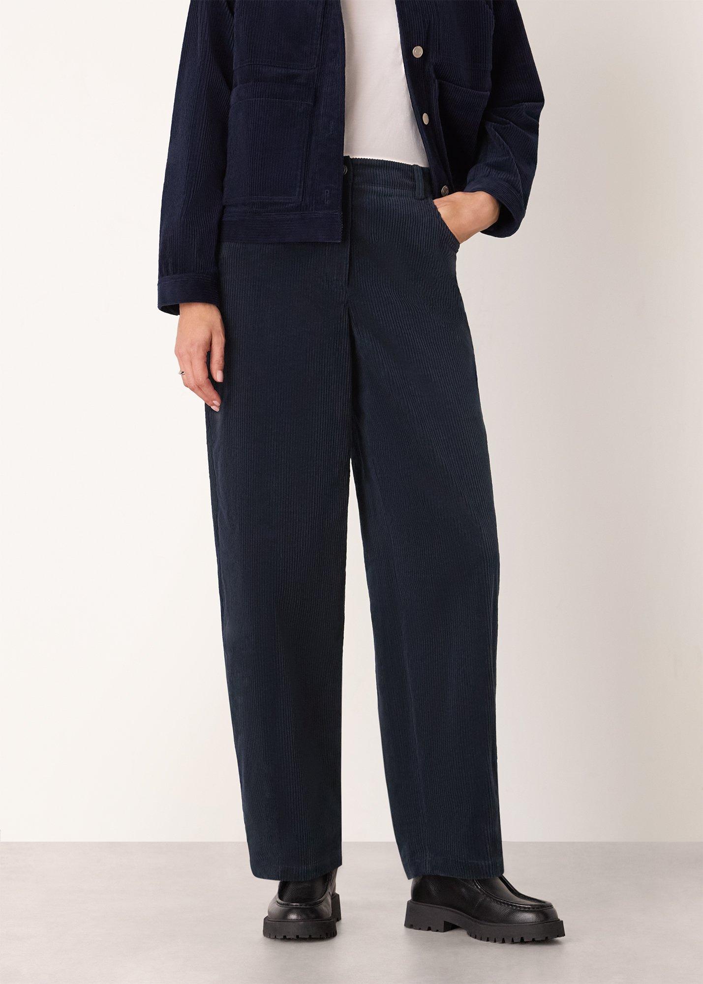 Navy Barrel Leg Cotton Cord Trouser
