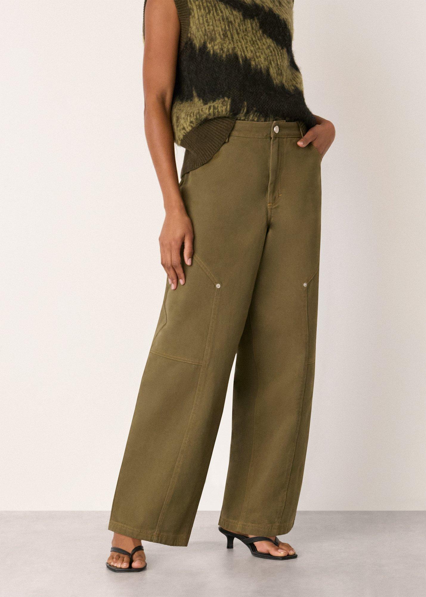 Khaki Barrel Mid Rise Trouser