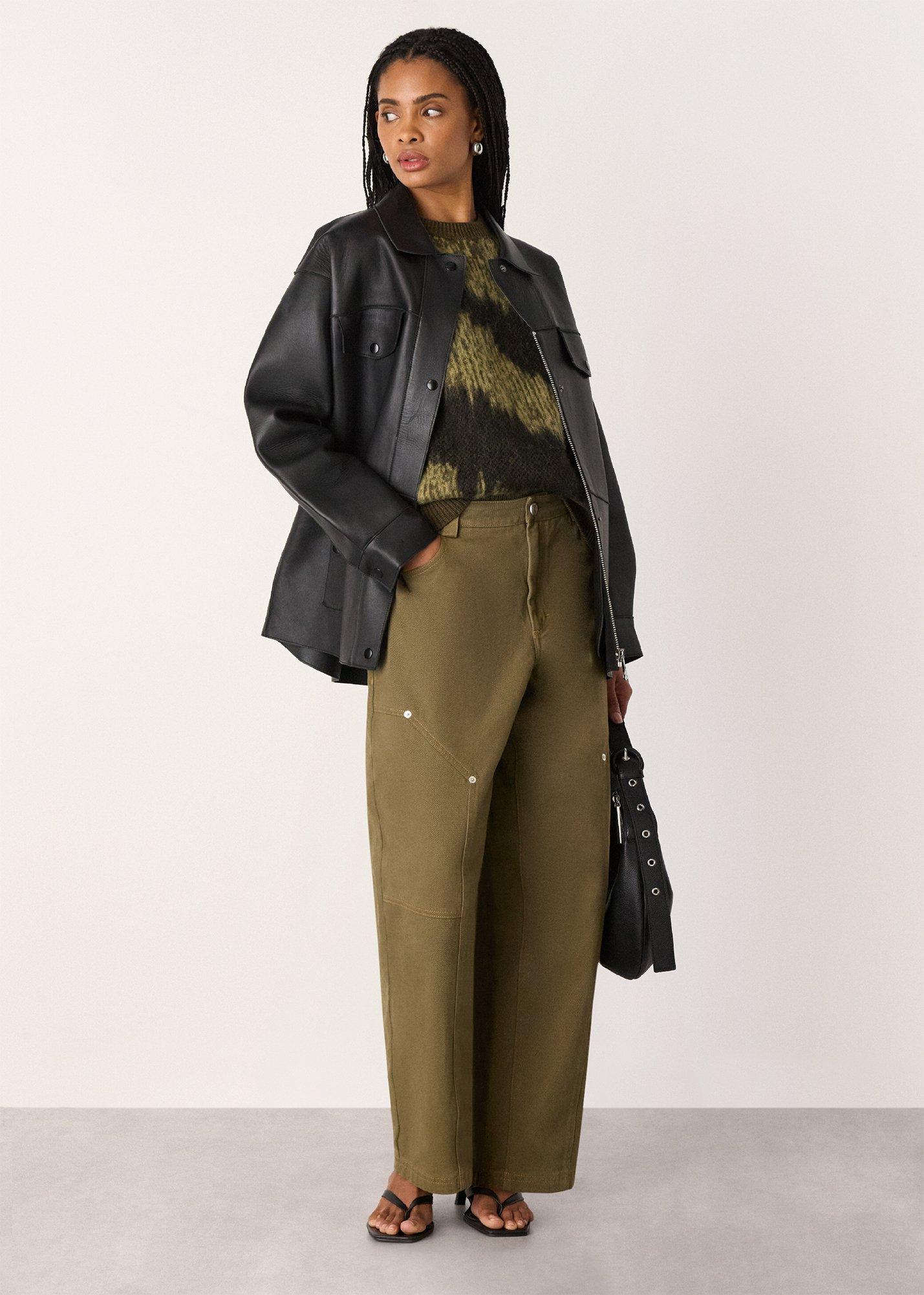 Khaki Barrel Mid Rise Trouser