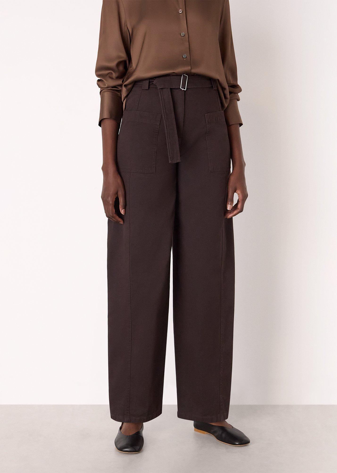 Brown Belted Cotton Barrel Trouser